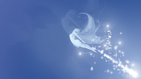 Fairy - white, glow, girl, pixie dust, blue, wings, fairy, fantasy