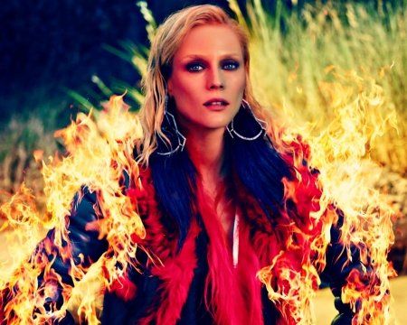 Diane Kruger - woman, diane kruger, actress, girl, fire, creative, yellow, situation, red, blonde