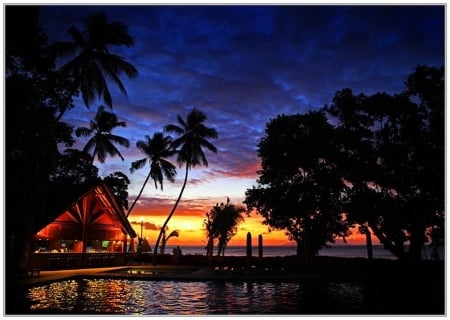 summer - tropical, summer, reflection, island, house