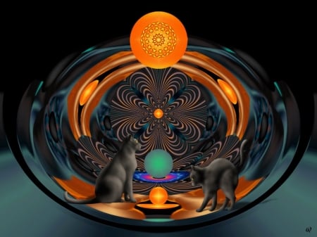 Black Cats - eye candy, collage, 3d, fractal, abstract