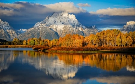 Grand Teton National Park in the morning - Autumn, Nature, Reflection, Forest, Lake