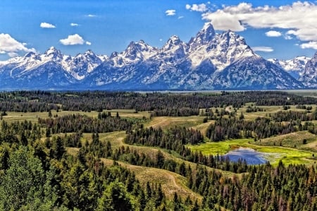 Grand Teton National Park - usa, firs, landscape, clouds, trees