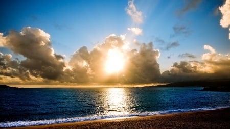 Beautiful Sunset - clouds, sunset, nature, beach, sea, ocean, reflection, sky