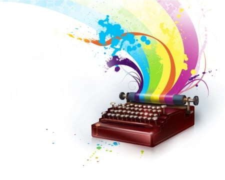 Rainbow typewriter - abstract, white, yellow, rainbow, blue, green, typewriter, pink