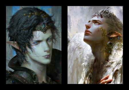 Demon and angel - white, demon, fantasy, black, collage, guangjian huang, angel, art