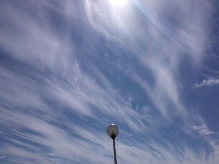 Blue Cloudy Skies - sky, cloudy, blue, street lamp