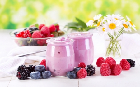 Sweet Dessert - respberries, flowers, jars, berries