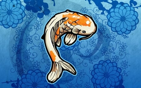 fish vector - fish, flower, vector, blue