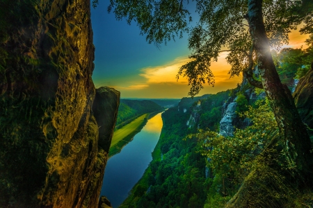 River - nature, sunset, rocks, river