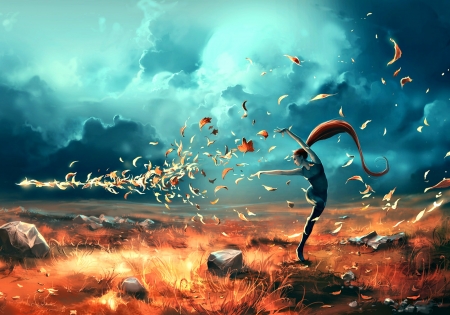 Dancing Zodiac ~ Sagittarius - woman, zodiac, girl, dancing zodiac, ciryl rolando, fantasy, aquasixio, art, sagittarius, luminos, blue, orange, cyril rolando