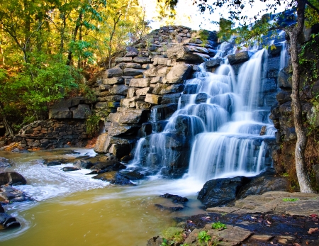 Waterfall - stones, trees, rocks, river