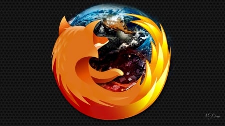 Firefox World - firefox, browser, world, fox, os, open source, carbon fiber, planet, earth