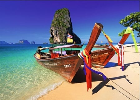 Phra-Nang Beach, Krabi, Thailand - rocks, water, landscape, sea, nature