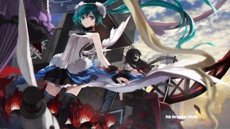 7th dragon - miku hatsune, building, vocaloid, 7th dragon, anime