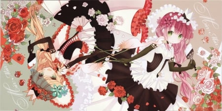 Aruya - flowers, girls, dresses, roses, anime