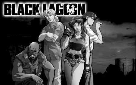 Black Lagoon Company - Smoking, black and white, Anime, Black Lagoon