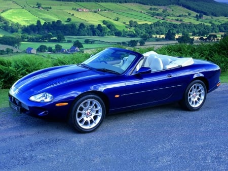 jaguar xkr convertible - field, convertible, jaguar, blue