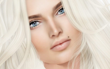 Beauty - white, beauty, woman, face, rendering, girl, blue eyes, fantasy