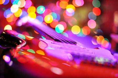 Guitar - bokeh, yellow, blue, pink, guitar, colorful, instrument, purple, red, strings