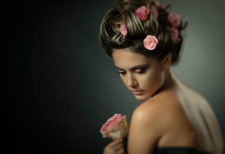 ~  Miss Rose  ~ - girl, roses, hair, pink