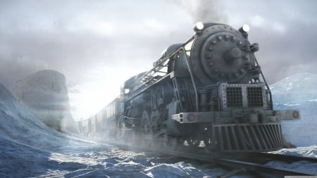 steam train - train, track, steam, snow