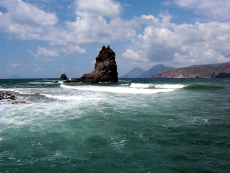 Salina island seen from Volcano - Eolian Islands, Sea, sky, Italy