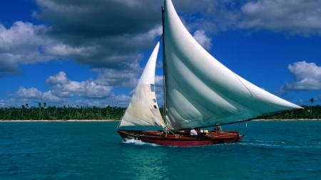 sailing boat - island, sailing, ocean, boat