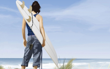 surfer watching - beach, ocean, surfboard, surfer