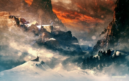 Hobbit Mountains - hobbit, mountains, paradise, snow