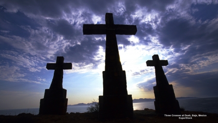 Three Crosses Baja Mexico - mexico, crosses, christian, baja, dusk