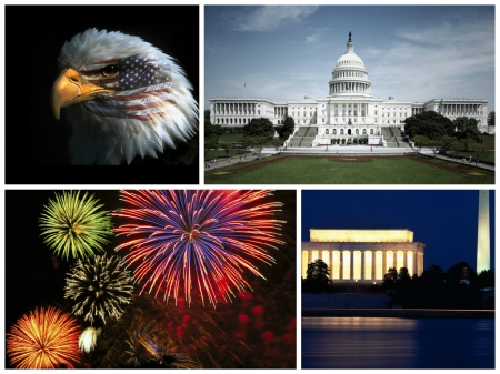 Independence Day - summer, monument, 4th of july, eagle, america, holiday, patriotic, usa, fireworks