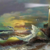 Lighthouse at Stormy Sea