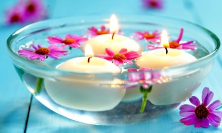 Just Beautiful â™¥ - summer, pretty, pink, glow, beautiful, blue, candle, spa, daisy