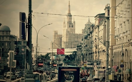 moscow cityscape - city, buidling, moscow, car