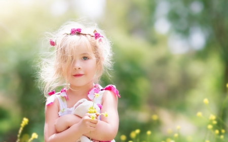 Little girl - summer, flower, child, pink, cute, sweet, yellow, girl, little, green