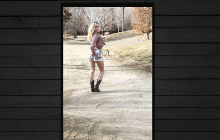 Cowgirl Going For A Walk - girls, women, style, fun, models, female, fashion, cowgirls, boots, western, blondes, ranch, barns