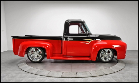 Ford-F100-1955 - red, ford, classic, black