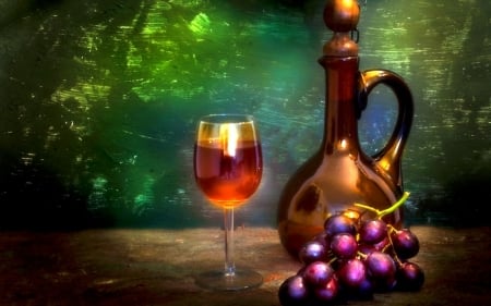 One Glass - bottle, photography, still life, autumn beauty, grapes, wine, lovely still life, autumn, love four seasons, glass