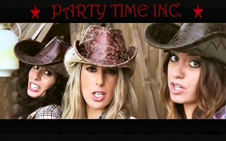 Party Time Inc. - girls, women, style, fun, models, female, fashion, cowgirls, hats, western, brunettes, blondes, party