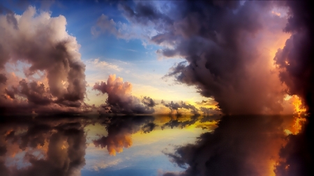 Cloudy Lake - sky, lake, reflection, clouds, nature