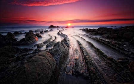 Seascape Sunset - skies, sunset, nature, Seascape, rocks