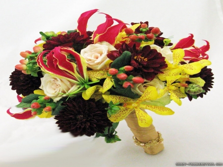 Colorful Flower Bouquet - love, ribbon, basket, yellow