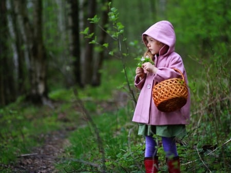 Pretty Girl - jacket, basket, forest, grl