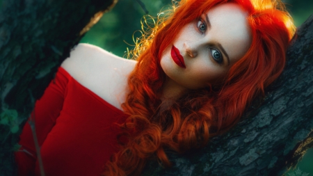 In the Red - dress, girl, sight, eyes