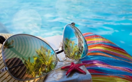 Summer Vacation - starfish, glasses, beach, sun