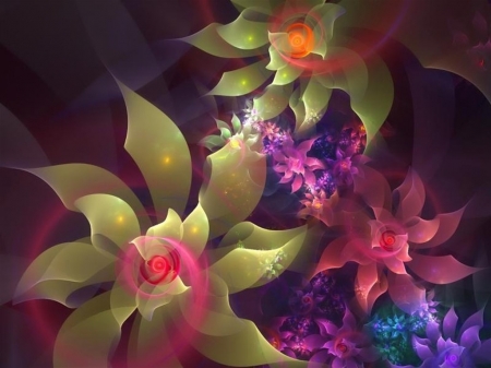 3D Flowers - flowers, colors, art, digital