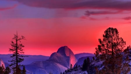 Mountain against a Sunset - nature, trees, landscape, mountains, sunset