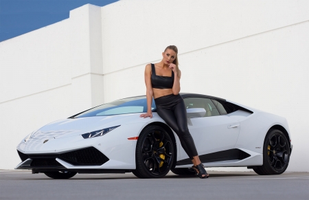 Lambo In White - sports car, sexy, black wheels, model