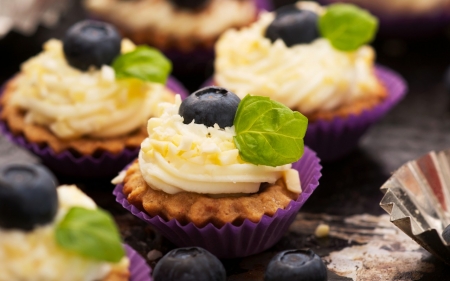 Cupcakes - cream, sweets, blueberries, cakes