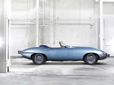 jaguar e type - spyder, british, jaguar, blue